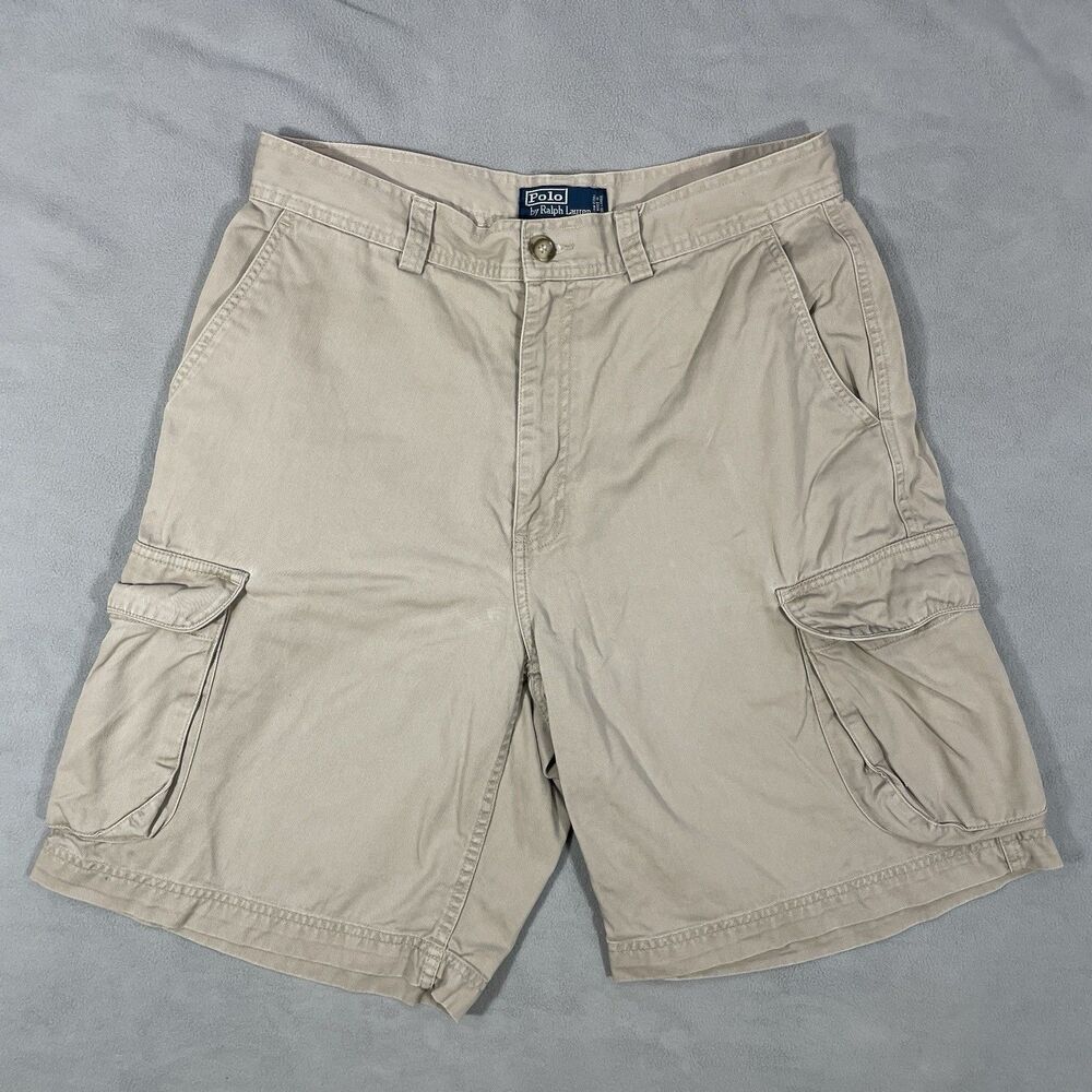 Polo Ralph Lauren Cargo Shorts Mens Size 33 Beige Classic Preppy Chino Utility